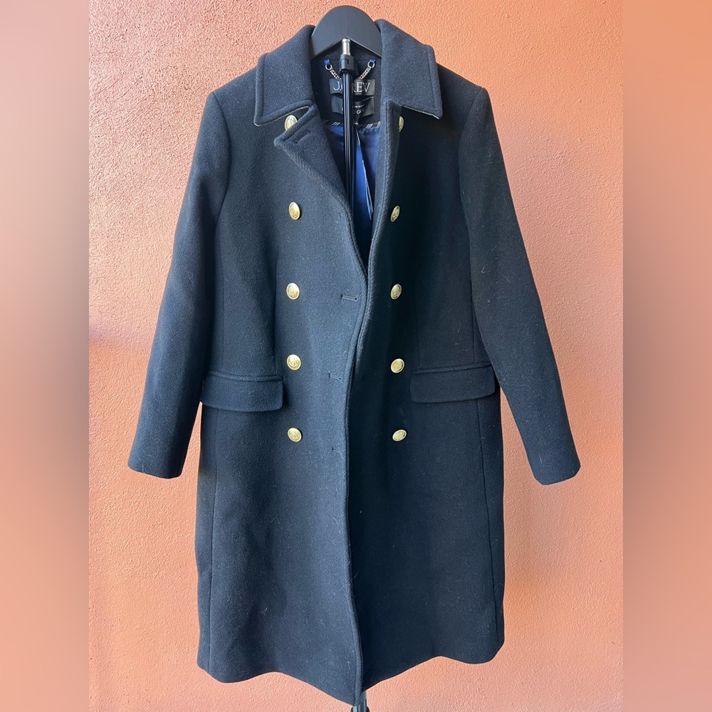 J. Crew Black Double-Breasted Coat with Gold Buttons